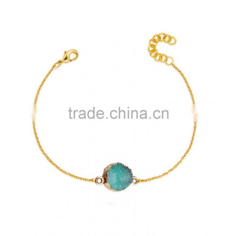 2016 Hot selling fashion rough natural stone bracelet green druzy beads bracelet