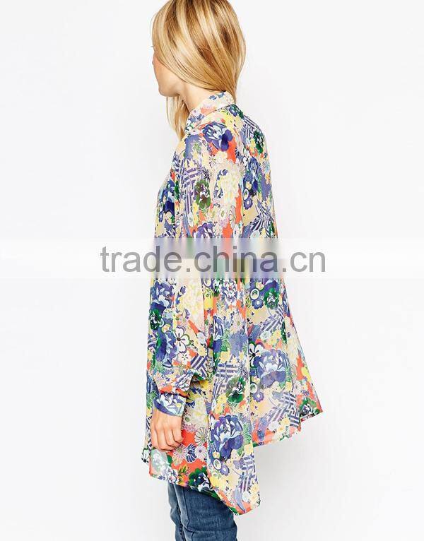 2015 New Latest Printed Blouse Designs Long Sleeve Oversized Kimono Blouse