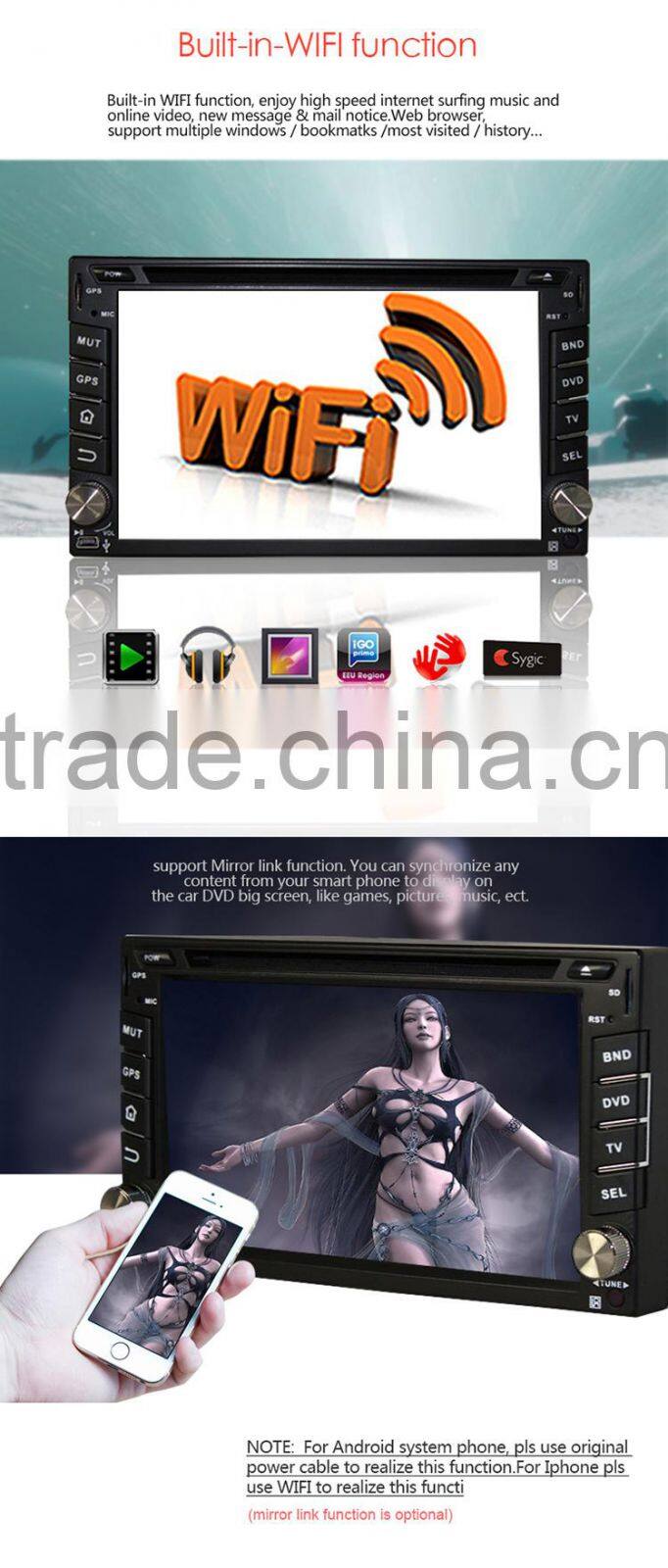 6.2 inch 16 GB quad core Android 5.1.1 car dvd player for universal