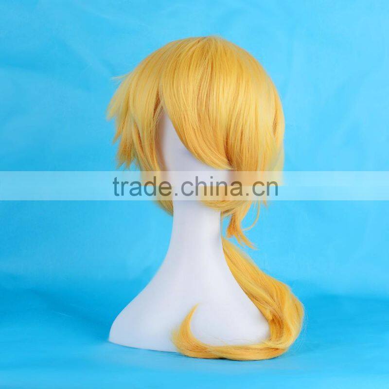 Short Bob Hair Yellow Cosplay Wig for Bright Party , Synthetic Hair