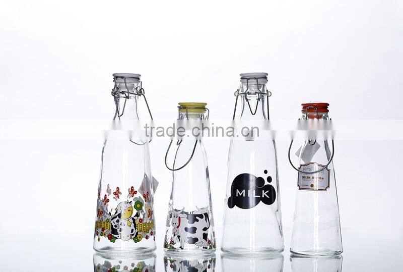 1L&500ml Glass Milk Bottle with Ceramic lids