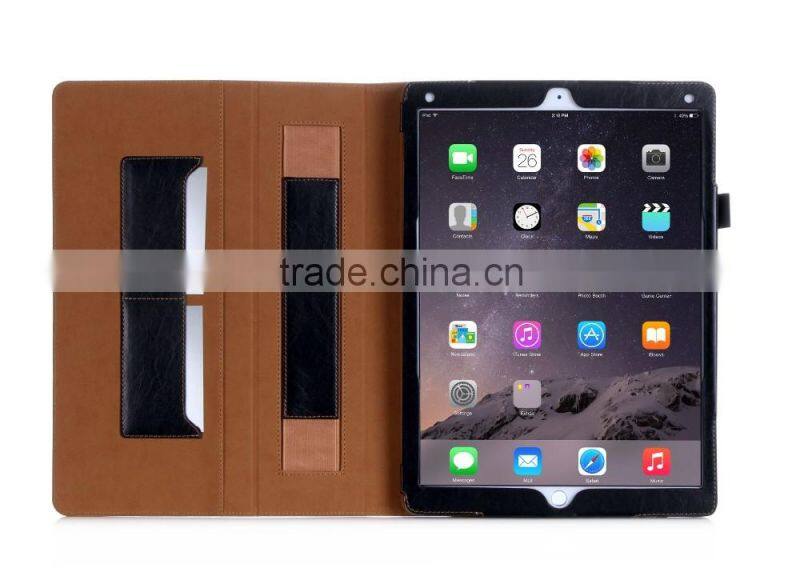 Hot sale vintage card slots closure faux leather stand tablet cover for ipad pro 9.7 inch with stylus pen strap