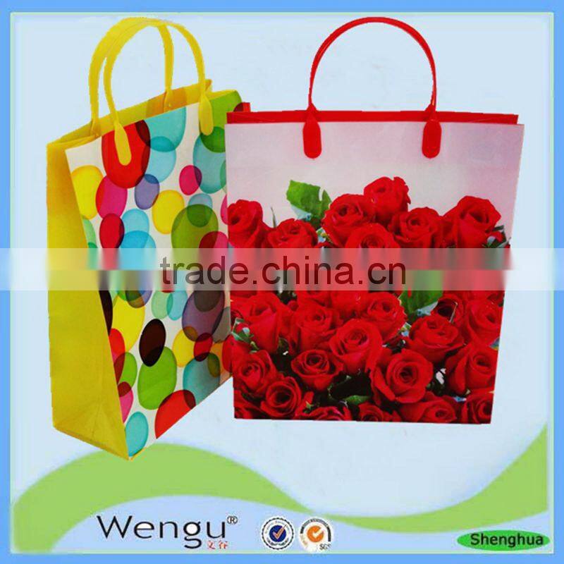 For 2015 Printed red flowewr pp plastic bag with pp handle made in china suppliers and manufacturer