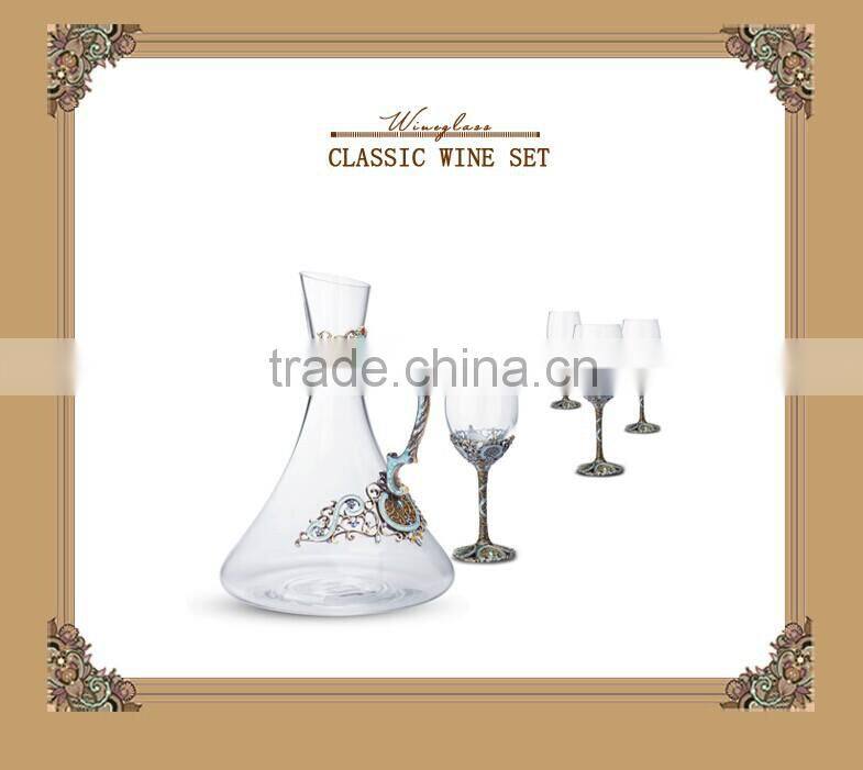 RORO Classic Pattern enamel home decoration pewter design craft goblet crystal red wine glass set