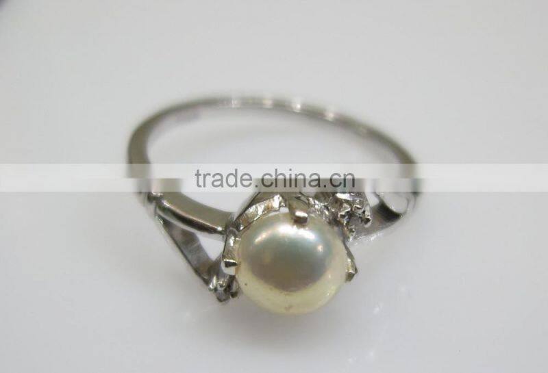 Sterling Silver Ring With Pearl & Diamond 2pc Natural Nontreated