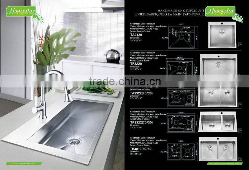 Corner Kitchen Sink Handmade Stainless Steel