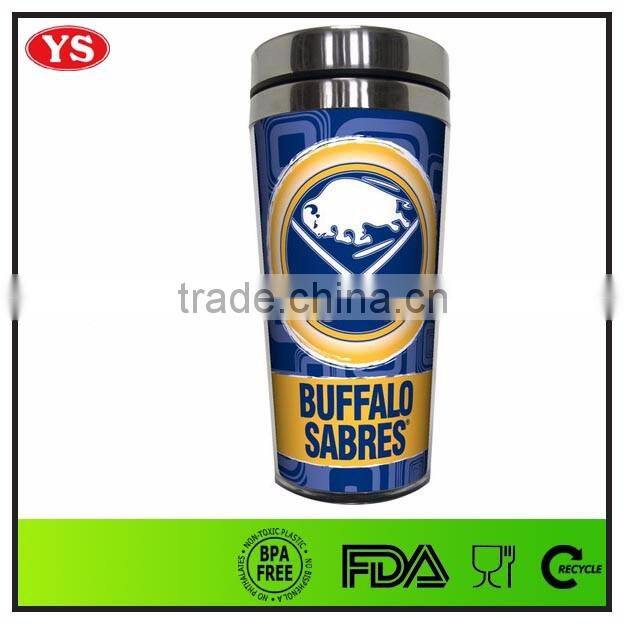 16 ounce photo insert inner stainless outer plastic thermal mug wholesale