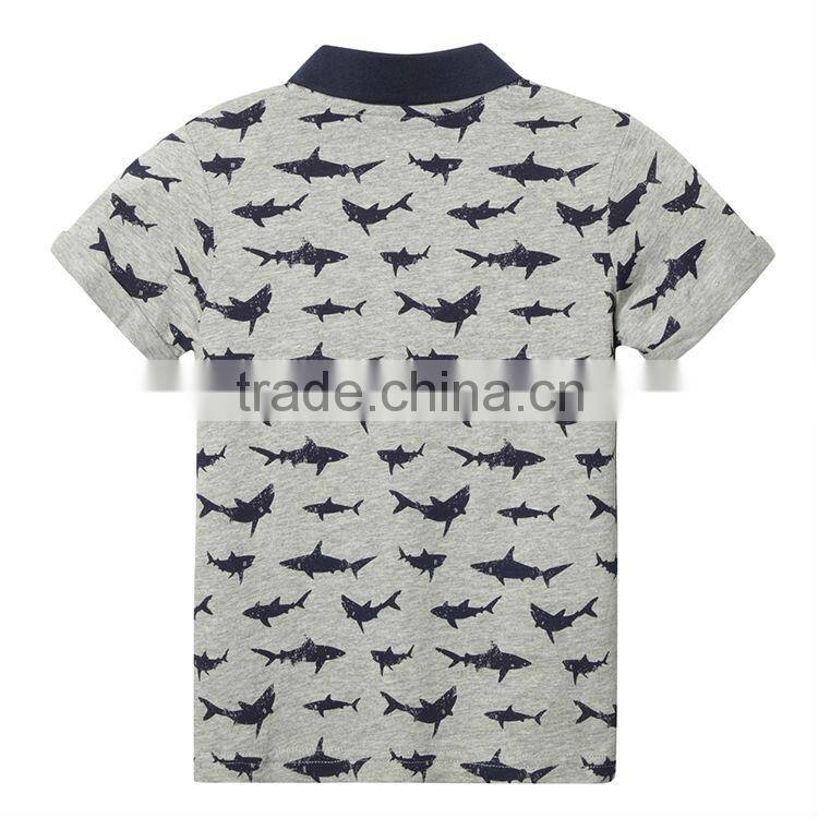new design allover shark printed boys polo shirt