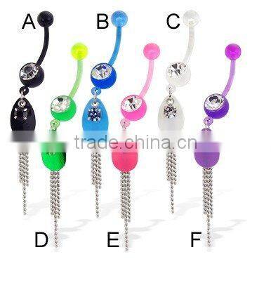 Dangle chains gem belly button ring body jewelry