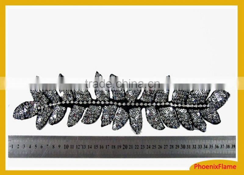 Shiny silver sequin leaf trim yardage AC-683