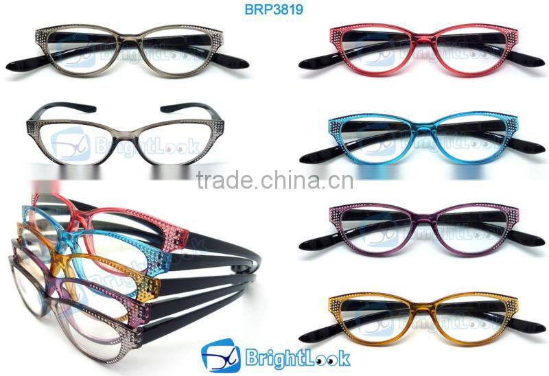 Cat eye plastic reading glasses with long temple/arms