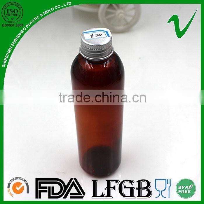 4oz essentrial oil use boston round amber PET plastic bottle with aluminum cap