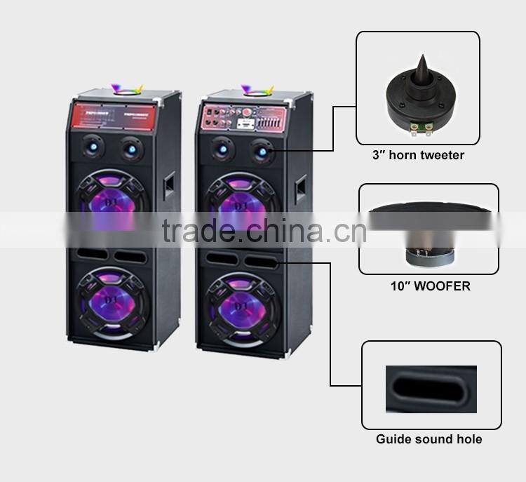 2016 Active DJ Bass Speaker Double 10' inch Active Sound System With Laser Light PA Speaker