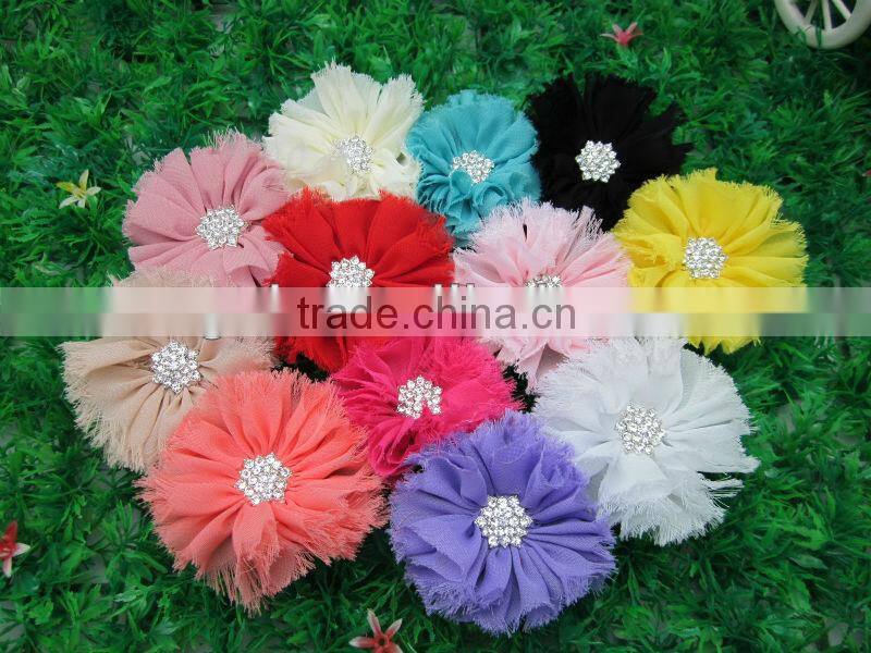 2.5"Chiffon Shabby Flowers with Stone Vintage Chiffon Shabby Flowers for Baby Hair Accessories Kids Accessories IN STOCK