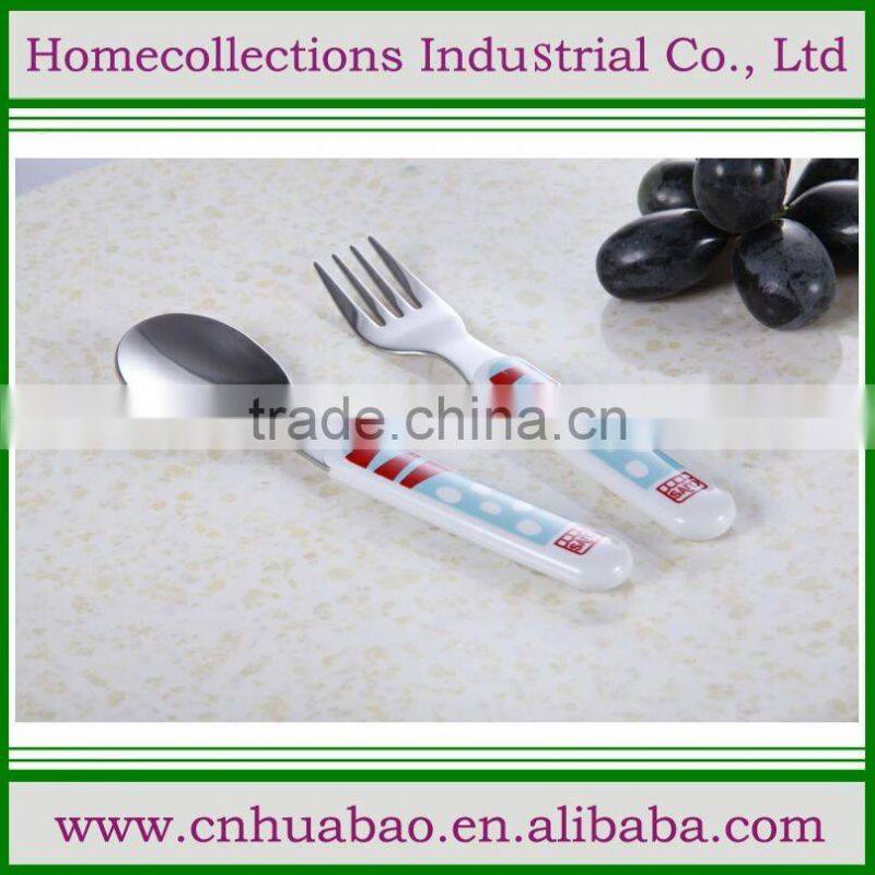 SS 430 baby cutlery set with ABS handle, custom design handle decal, china top ten selling products