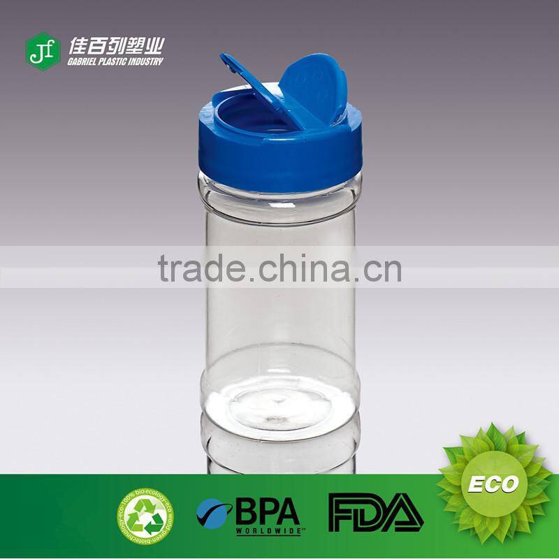 butterfly cap with six holes red cap pet round shape 300ml clear spice jar