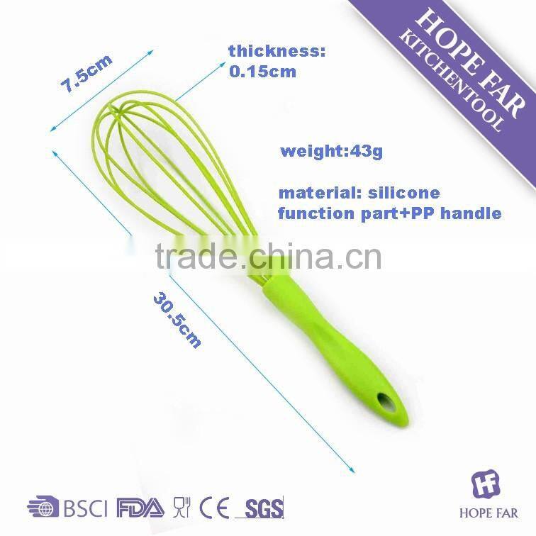 0300200 High quality 12" green color silicone whisk with PP handle