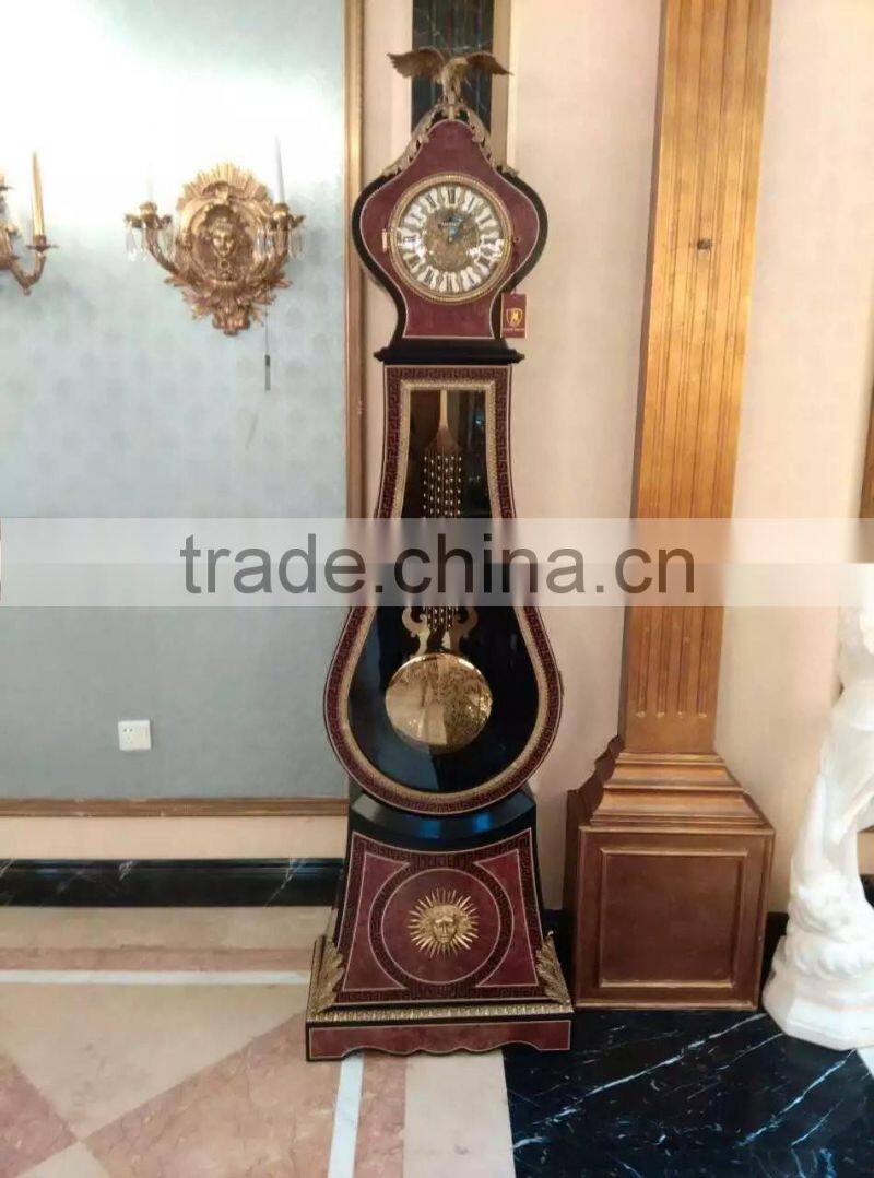 Home Decorative Wooden Floor Standing Big Ben With Bronze Eagle on Top , Luxury Brass Inlaid Antique Floor Clock
