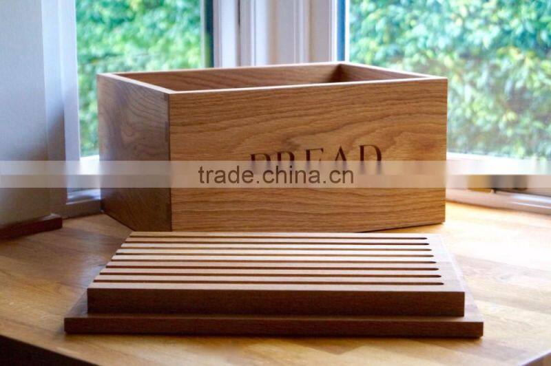 Wooden Bread Box with Groove Lid Oak Customer Logo Bread Crate Melamine Bread Bin Made By Solid Wood