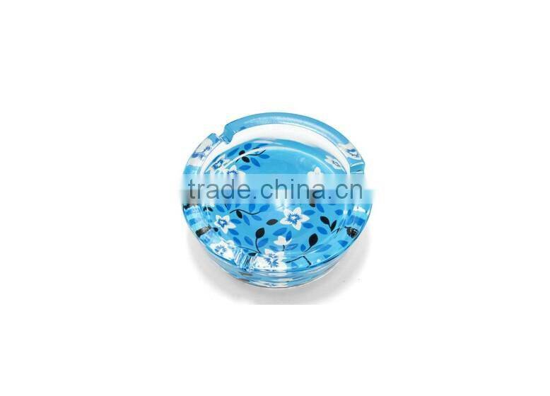 Haonai custom printing round glass ashtray with gift or color box package