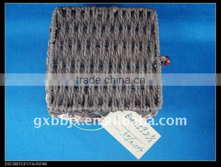 Brown square paper rope woven iron frame multipurpose storage box