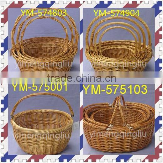 Antique handmad round storage willow basket with handle