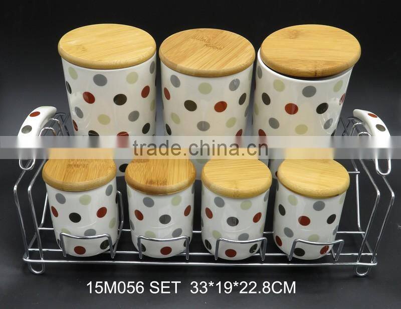 Hot selling modern storage ceramic jar with wooden lid