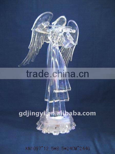 acrylic Christmas angels figurines hold a heart with LED light