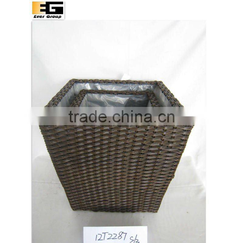 Square PE rattan baskets with zinc insert