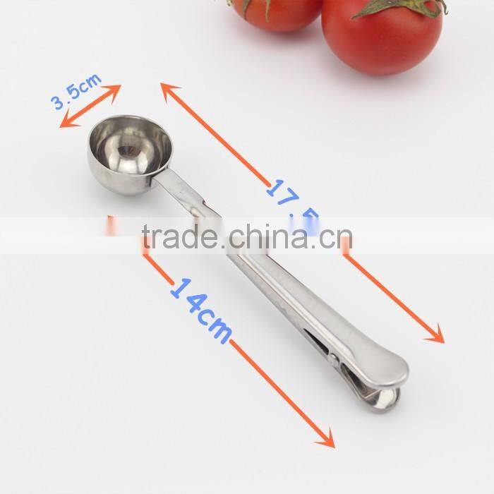 High Quality Stainless Steel Coffee Scoop Tea Scoop With Bag Clip Kitchen Tool Measuring Spoon
