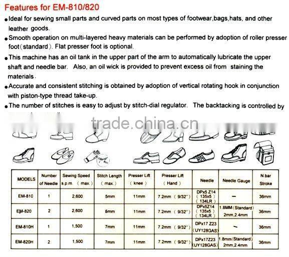 Single / Double needle postbed lockstitch sewing machine