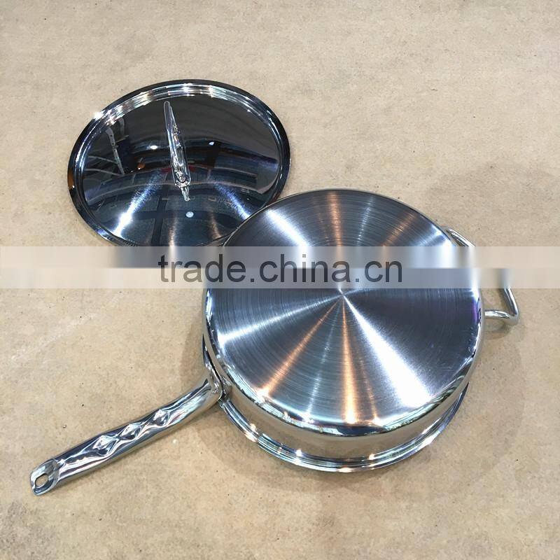 Mirror polished 2.2mm 3ply bottom stainless steel 304 cooking pot/single handle induction soup pot for hotel