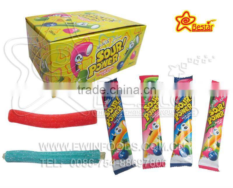 Fruity Flavor Sour Stick Gummy Candy Filled With Sour Powder