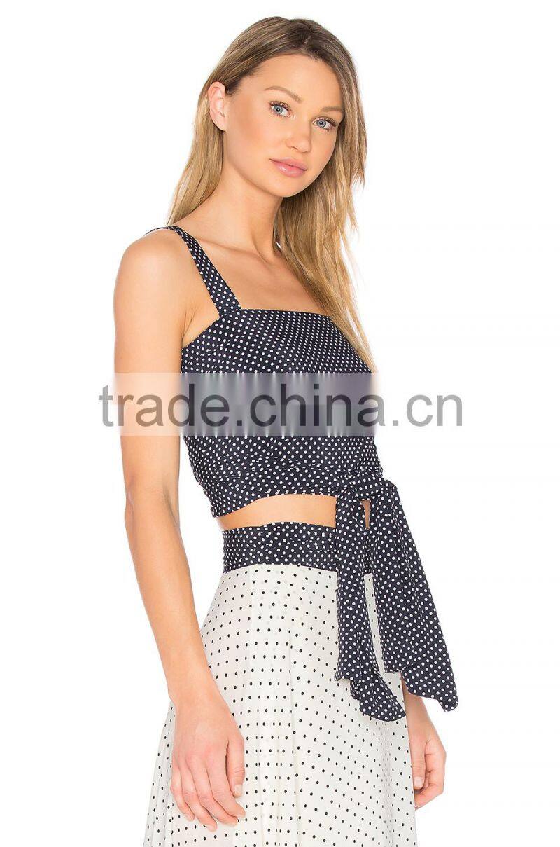 Wholesale Women Apparel Wrap Styling Waist-tie Dot Fitted Tank Top(DQE0402T)