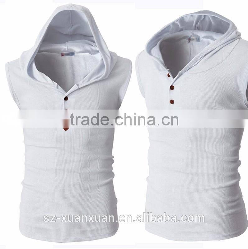 Men cotton hoodie vest custom fit running t-shirt with sleeveless