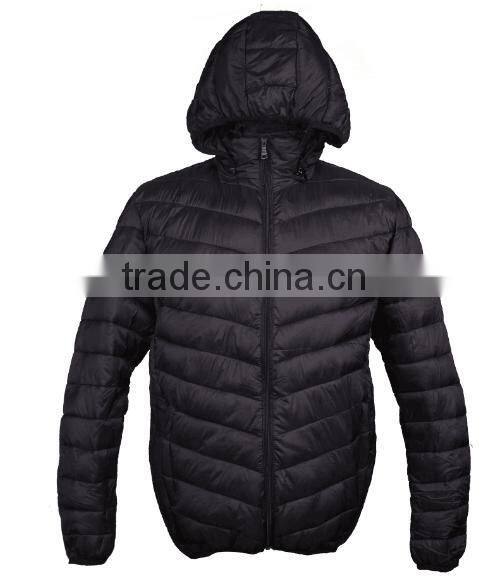 Men black padded jacket with detachable hood in winter stocklots
