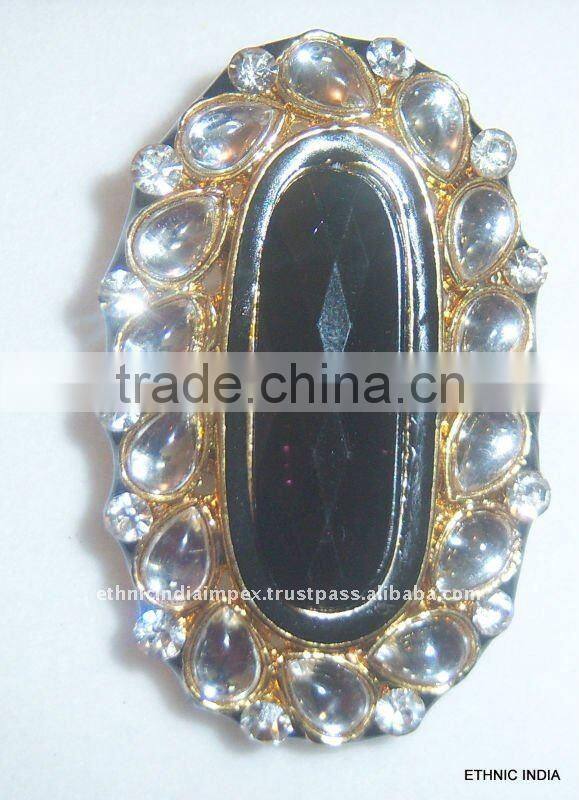 BLACK WHITE Gold TONE KUNDAN CZ COCKTAIL FASHION FINGER Ring R049B