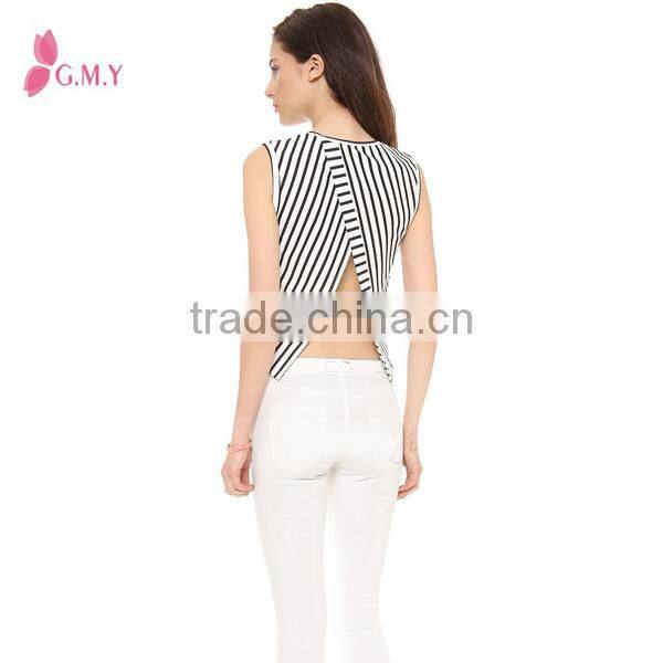 2015 spring summer high level women sleeveless tops shirt Sexy backless stripe women blouse