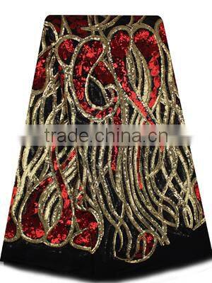 Bestwaytex FL0049 In Royal Blue Color French Cord Lace Silk Chiffon Fabric With Shiny Sequins