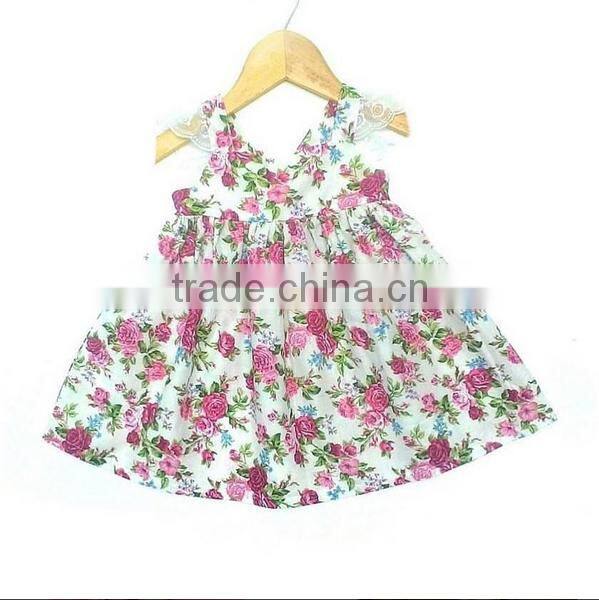 Ruffle Lace Sleeve Baby Summer Clothes Infant Floral Patterns Printed Dress Girsl Party Dresses