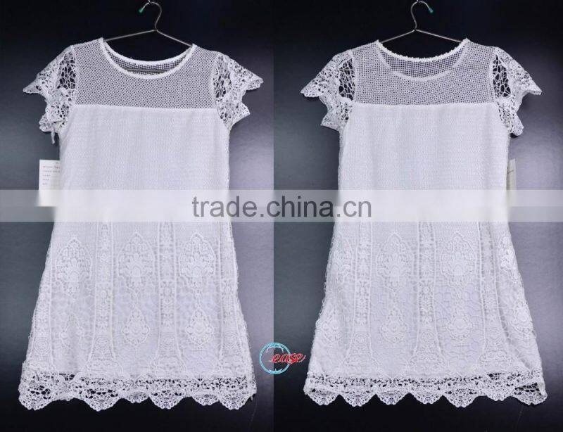 white cotton hand crochet casual long dresses