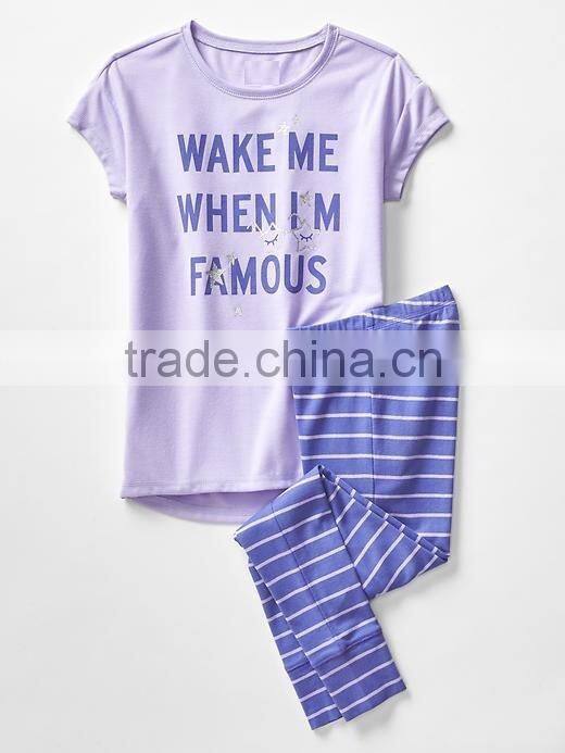 Girls short sleeved pajama set with polka dots