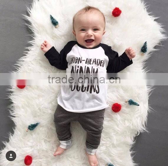 wholesale children's boutique clothing long sleeve contrast color t-shirt with letter printing 2016 autumn kid clothes
