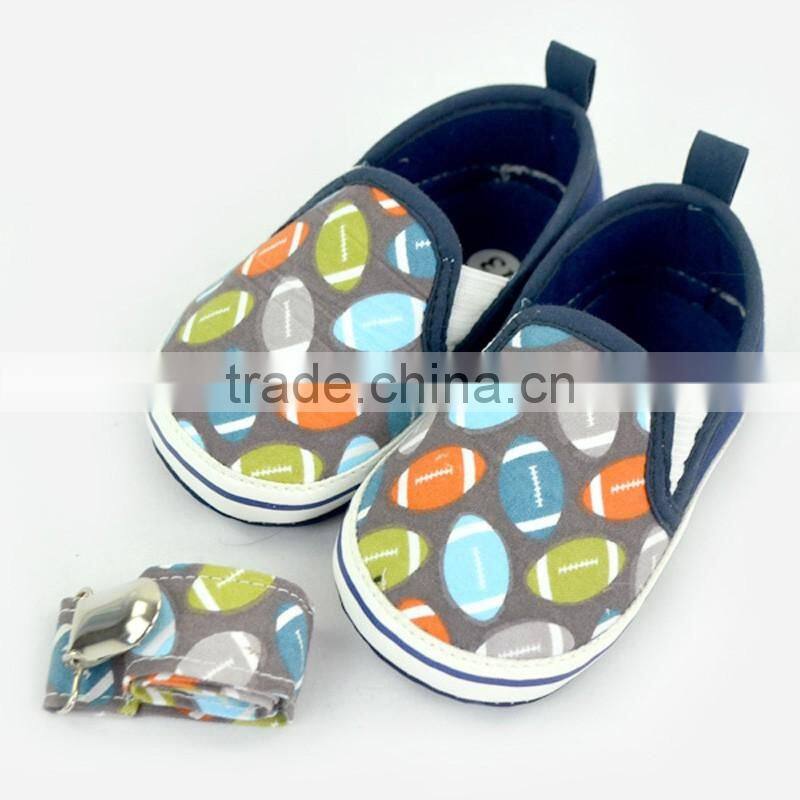 Cute Rugby Pattern Newborn Brown Color Crib Shoes Baby Shoes Matching Pacifier Clip
