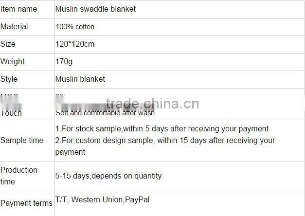 Hight quality breathable muslin baby blanket, baby swaddle