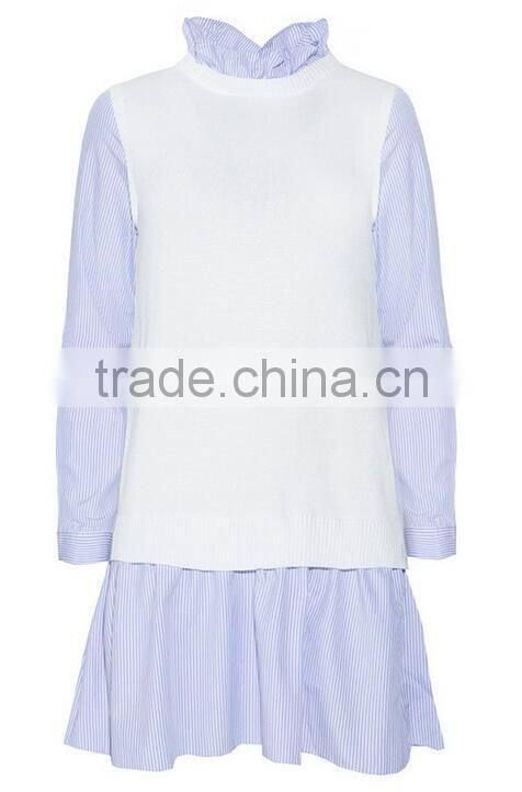 Runwaylover EY2189D Ladies Falbala Collar Fashion Splice Casual Dress