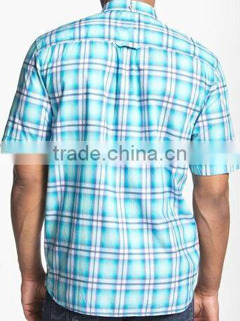 Europe short sleeve casual plaid mens shirts