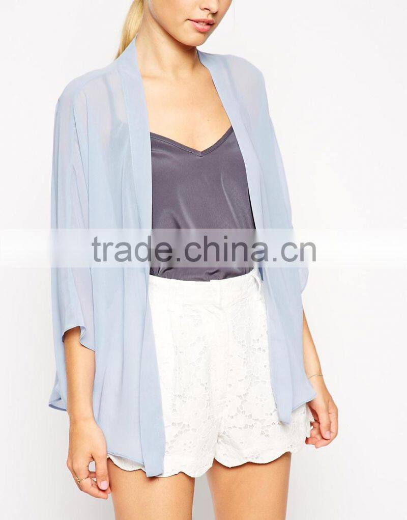 Modern plain chiffon see through top kimono