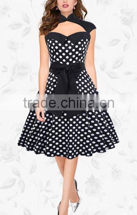 2017 Polka Dot tube top halter flare evening dress for lady