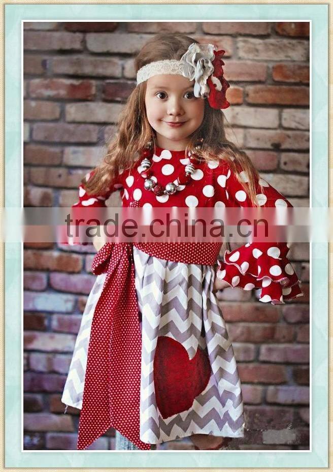 New High Quality Glamorous Toddler Valentine Day Dress With Cure Heart Cotton Chevron Ruffle Dress For Girls Boutique Long Frock